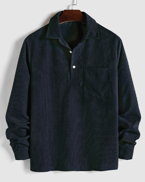 Men's Solid Color Lapel Button Blouse