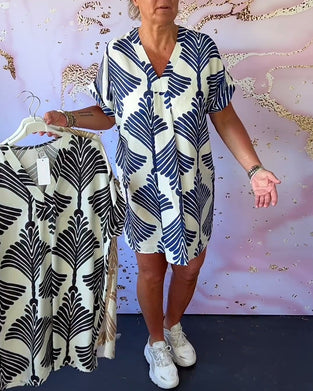 Printed V-neck casual short-sleeved dress