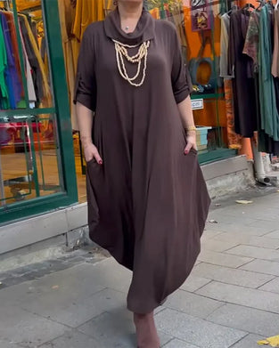 High-Neck Loose-Fitting Fashion Dress