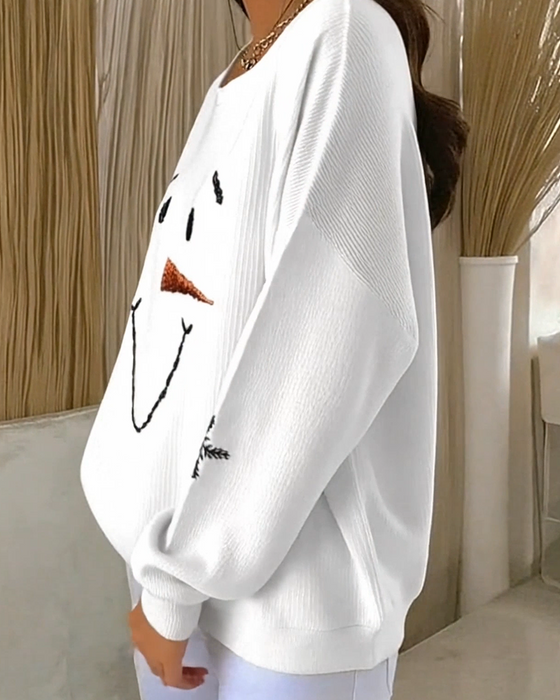 Snowman Printed Round-Neck Sweatshirt