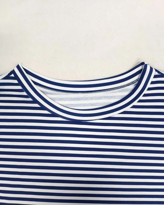Round Neck Stripe Tie Waist Dress
