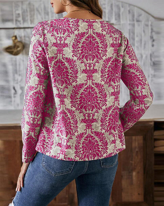 Hollow printing temperament blouse