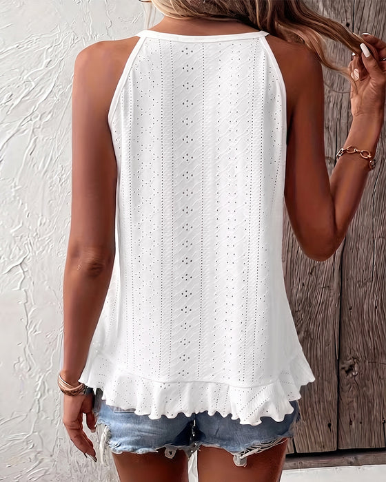 Asymmetrical Ruffle Round Neck Tank Top