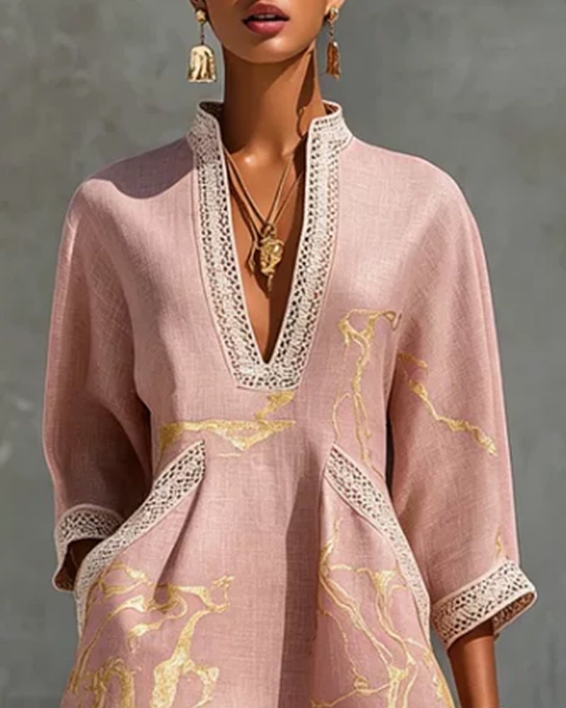 Stand Collar Hollow Half Sleeve Dress