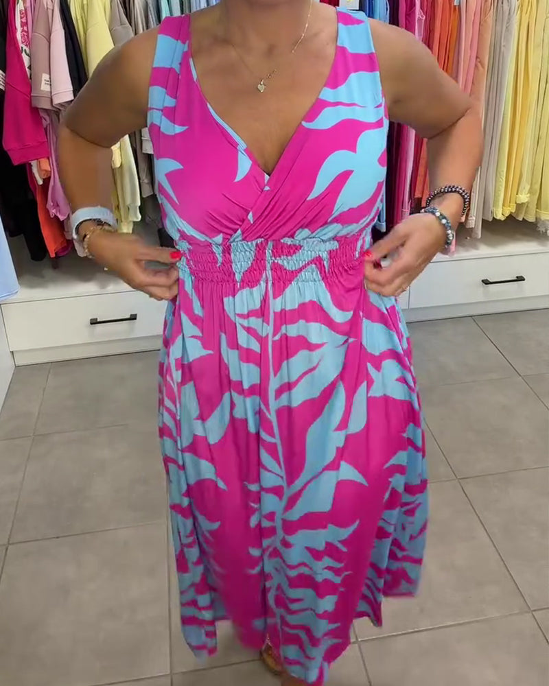 Sleeveless V-Neck Elastic Waist Cross Over Dress
