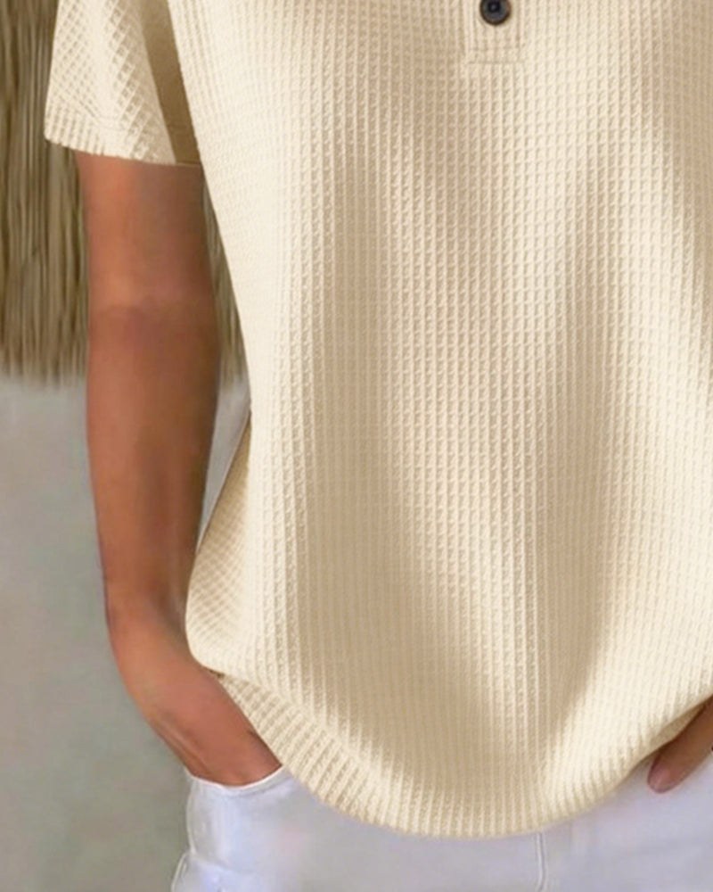 Button-Down V-Neck Casual T-Shirt