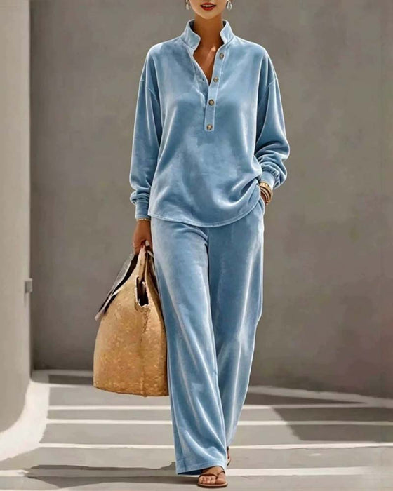 Long Sleeve Stand Collar Two Piece Set