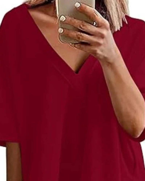 Solid Color V-Neck Sportswear Two-Piece Set