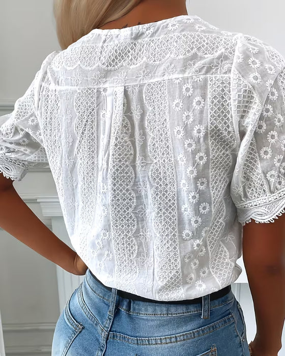 V-Neck Lace Crochet Blouse