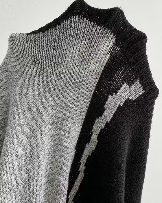 Color-Block Large Floral Jacquard Crewneck Pullover