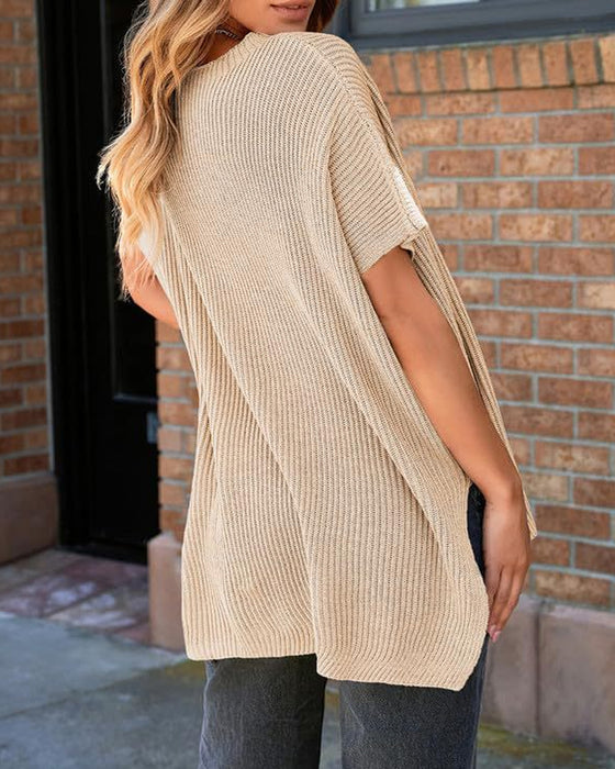 Solid Crewneck Batwing Sleeve Pullover