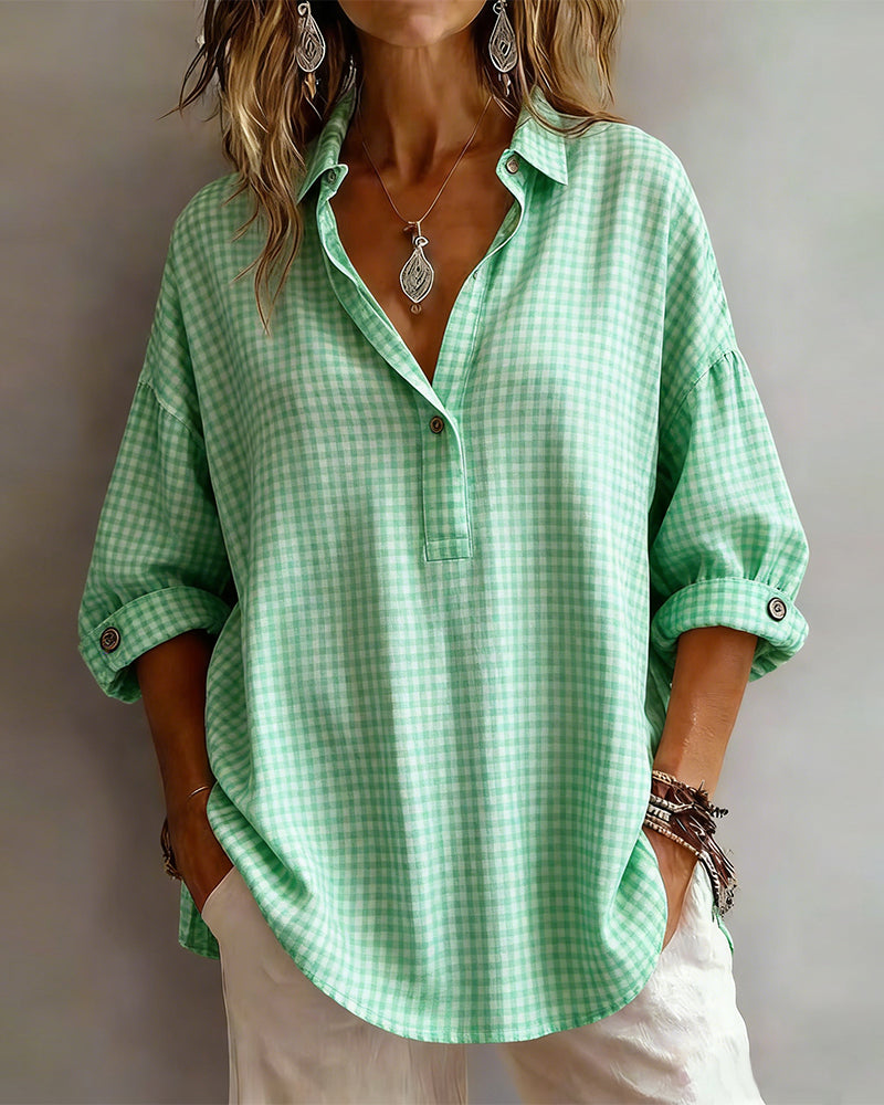 Plaid Fashion Lapel Blouse
