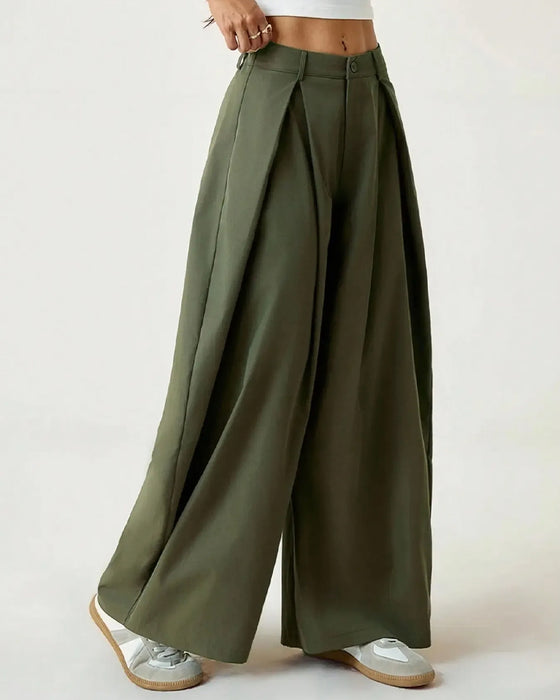 High-Waist Pleated Wide-Leg Casual Pants