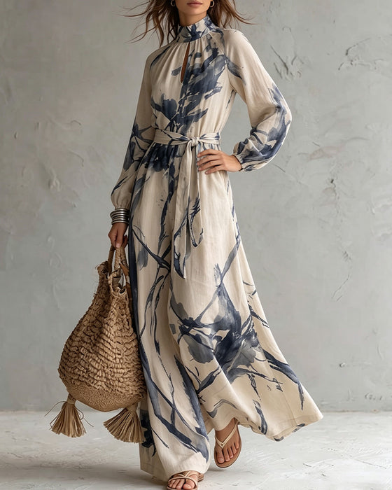 Stand Collar Hollow Tie Wide-Leg Jumpsuit