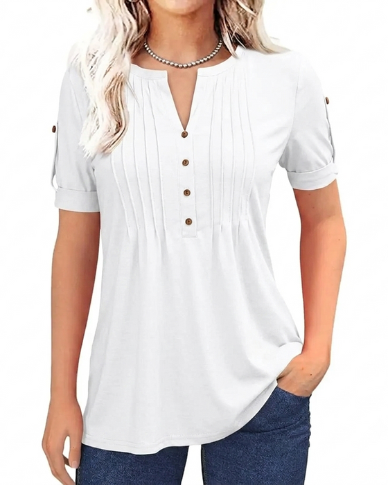 Pleated Henley Short Sleeve T-Shirt