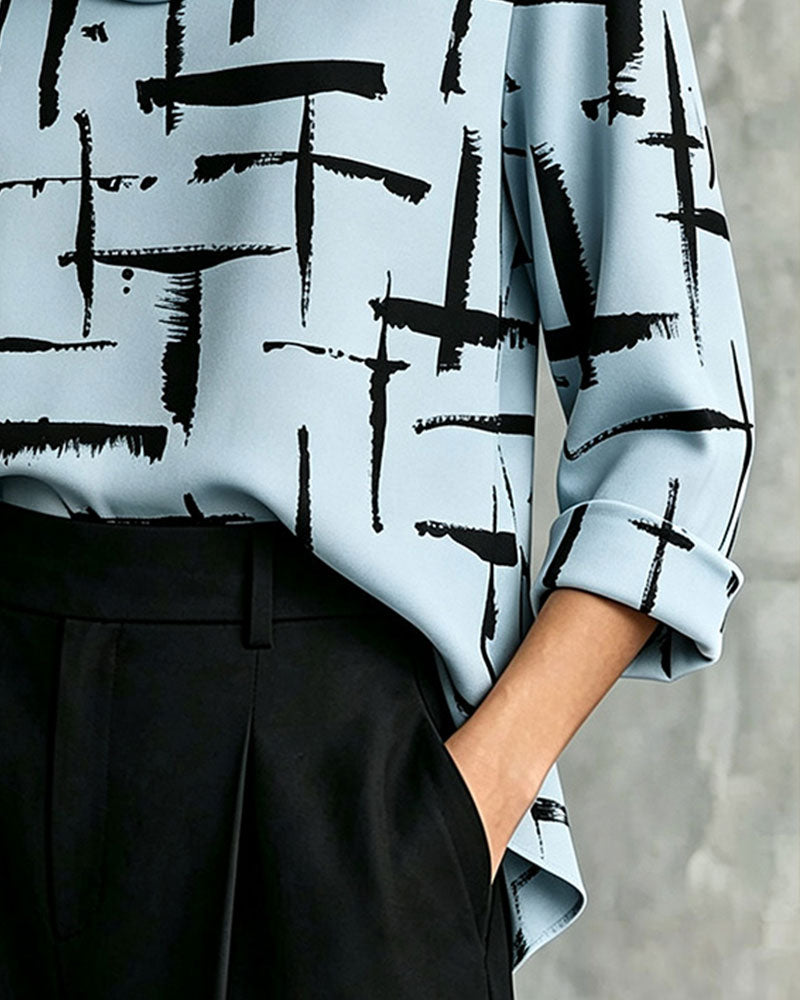 Mock Cowl Neck Cross Pattern Blouse