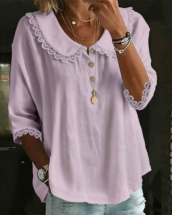 Lace Panels Peter Pan Collar Blouse