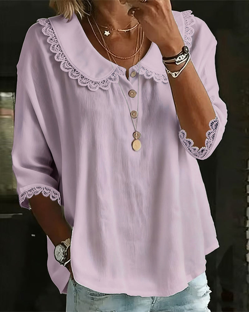 Lace Panels Peter Pan Collar Blouse