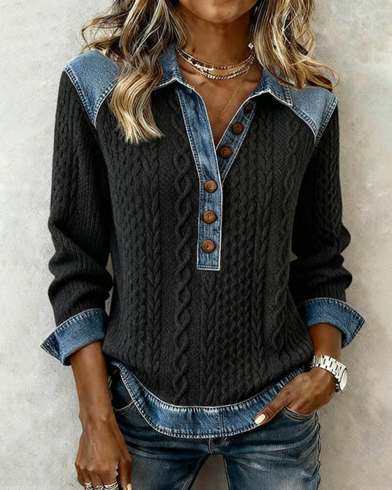 Stylish Color-Blocked Denim Sweatshirt