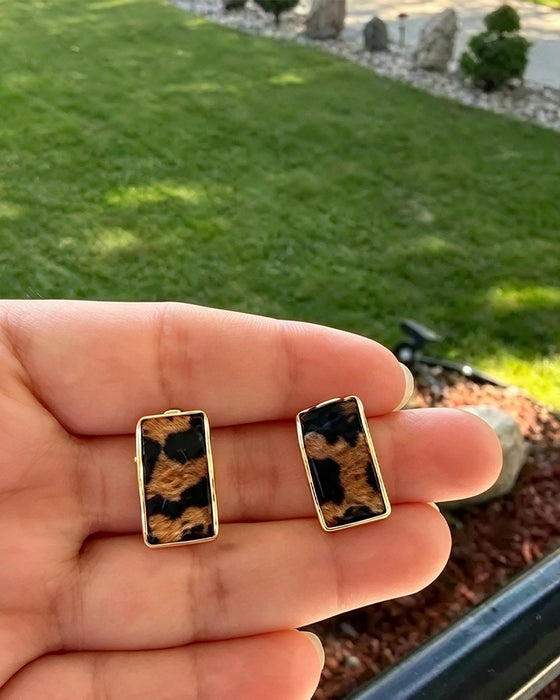 Womens Leopard Print Geometric Statement Hoop Earrings