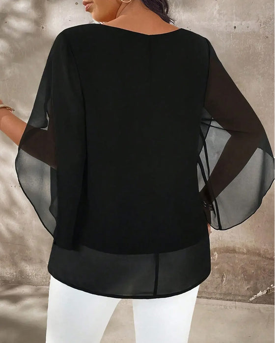 Crew Neck Irregular Solid Blouse