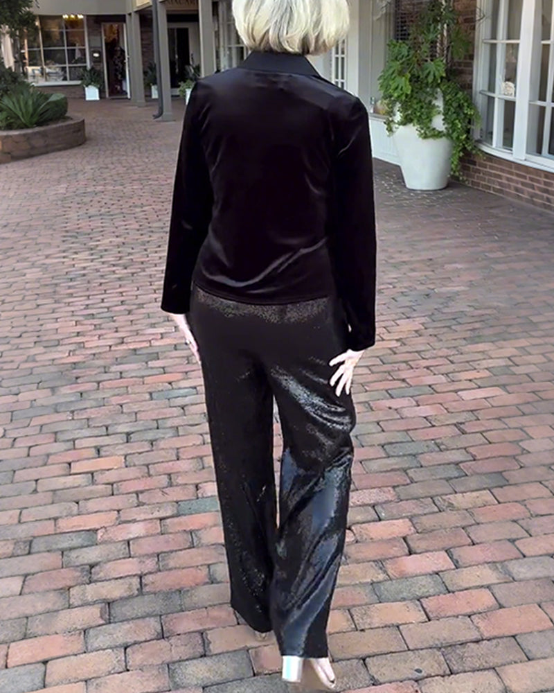 Elegant Solid Color Long-Sleeved Velvet Blouse