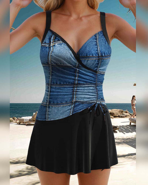 Skirt-Style Suspender Slim Swimsuit
