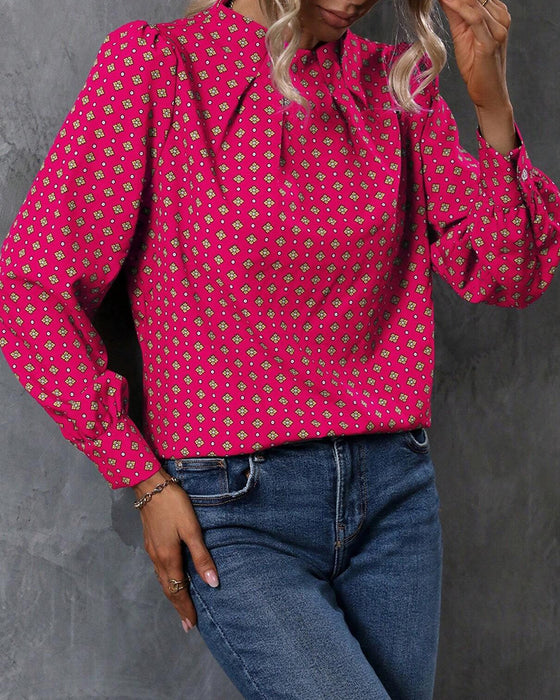 Retro printed long sleeve blouse
