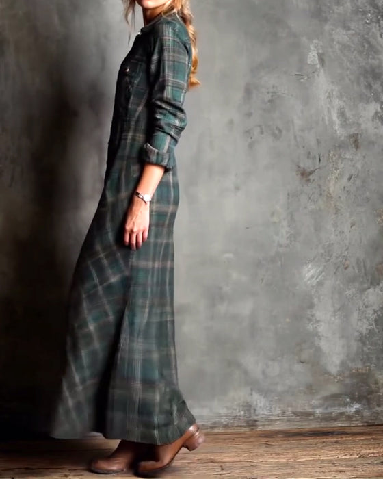 Fashionable Lapel Plaid Dress