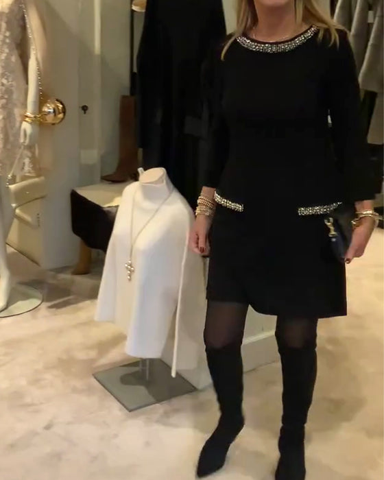 Fashionable Hot Rhinestone Style Long-Sleeved Dress