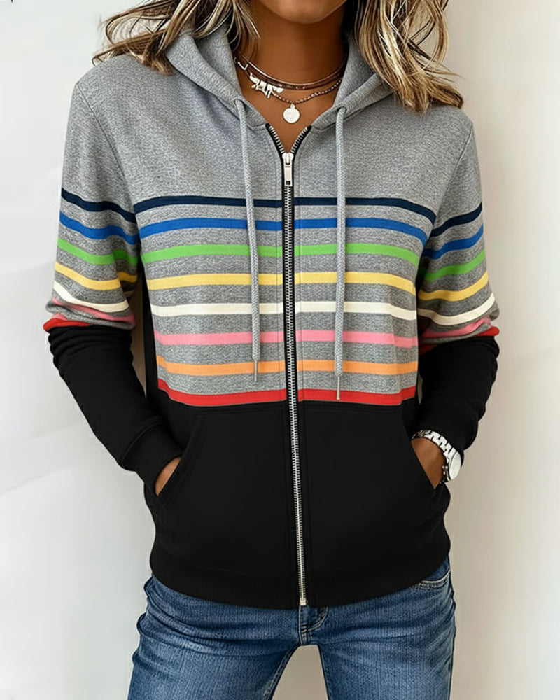 Long-Sleeved Rainbow Striped Hoodie