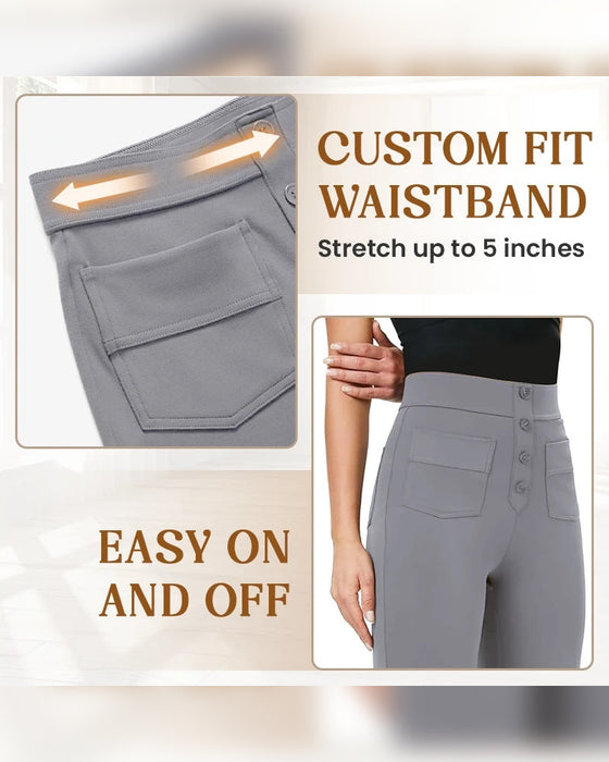 High-Waisted Button-Down Wide-Leg Pants