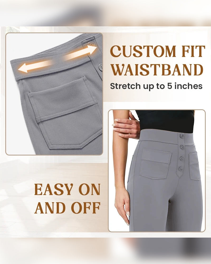 High-Waisted Button-Down Wide-Leg Pants