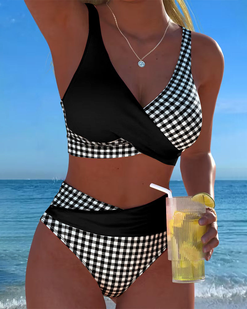 Plaid Patchwork Bikini