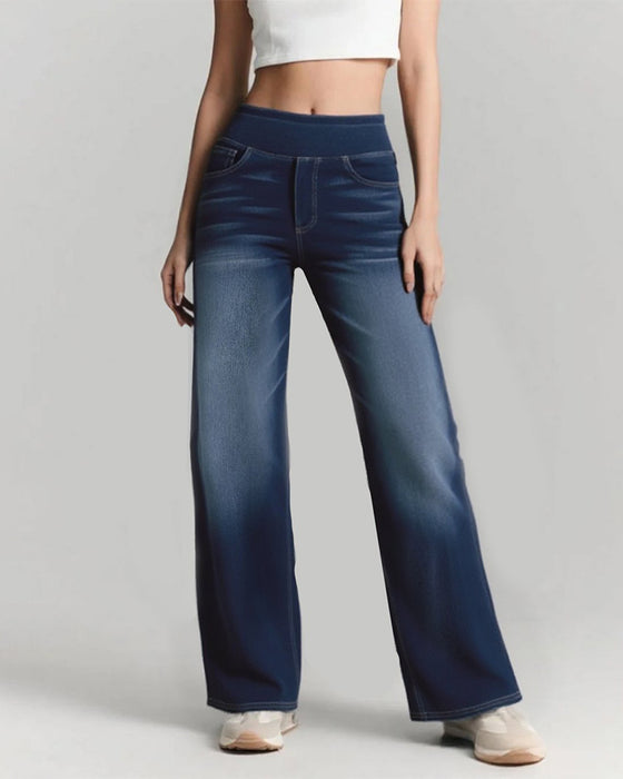 High-Waisted Washed Loose Baggy Casual Denim