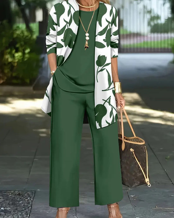 Layered Top Wide-Leg Pants Three-Piece Set