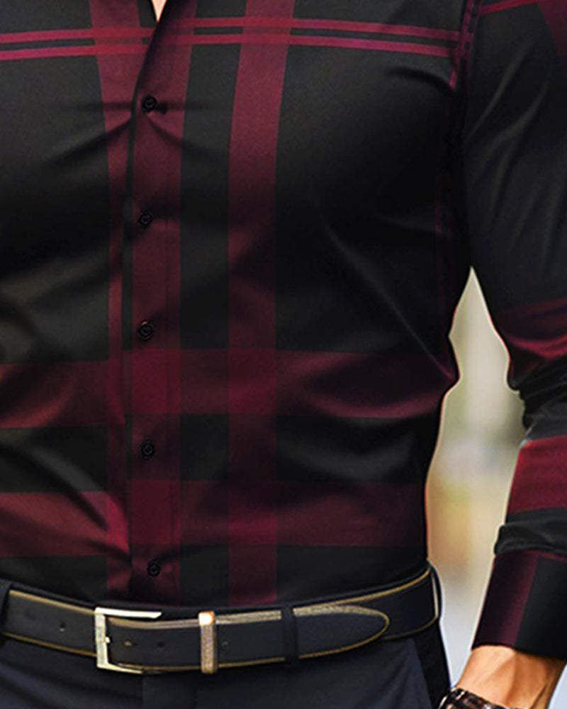 Men's Plaid Print Long Sleeve Button Down Dress Shirt