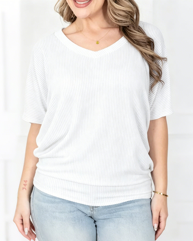 Vertical Stripe V-Neck Short Sleeve T-Shirt