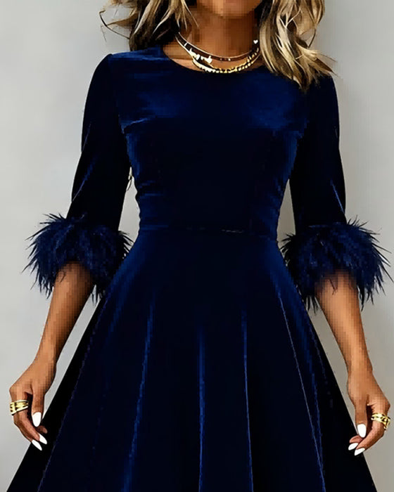 Plush Patchwork Round Neck Dress