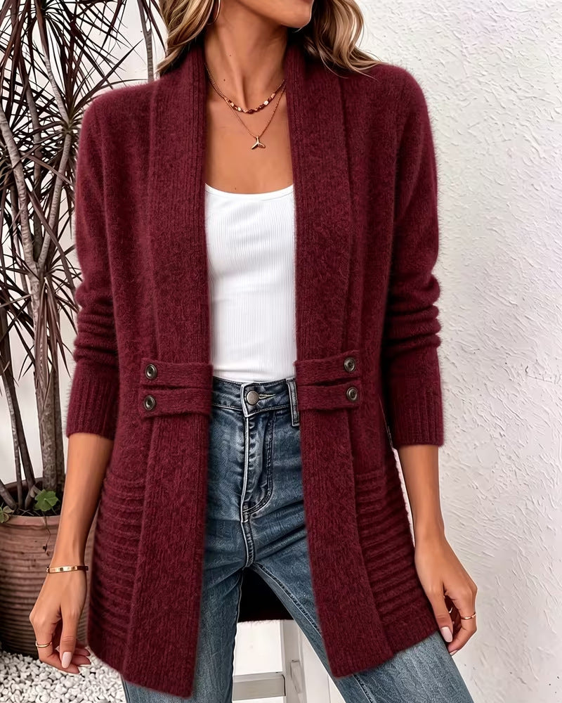 Solid Color Button Embellished Cardigan