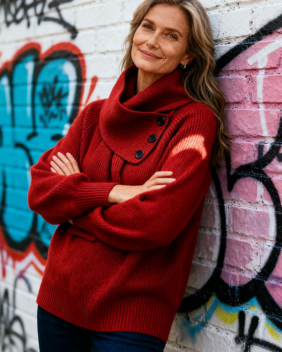 Scarf Collar Fashion Solid Color Pullover