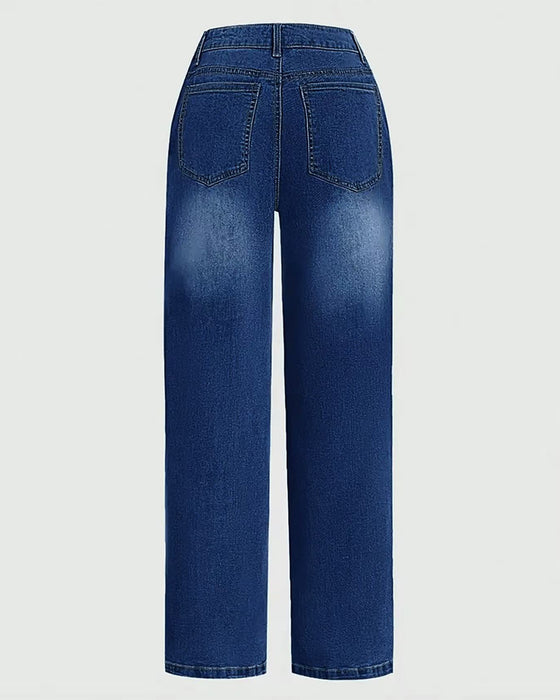 Multi-Button Washed Loose Jeans