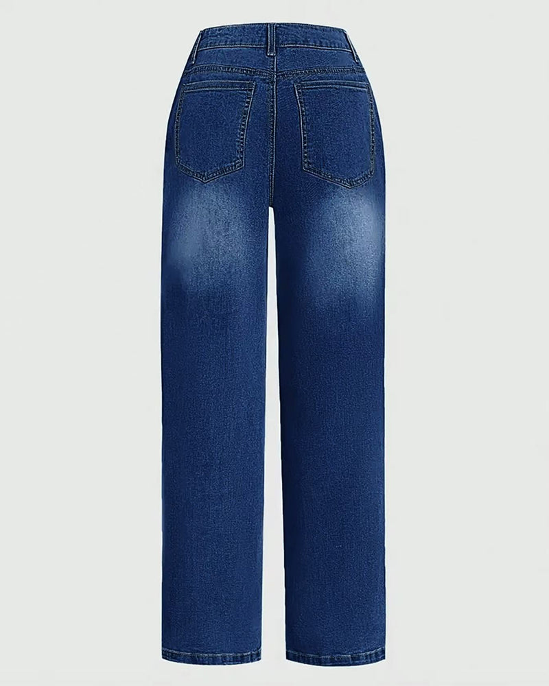 Multi-Button Washed Loose Jeans