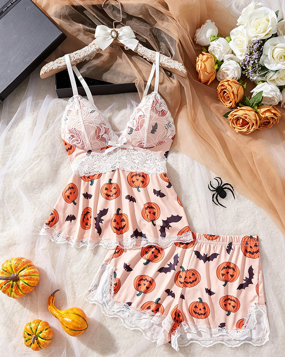 Lace Patchwork Sexy Pajama Set