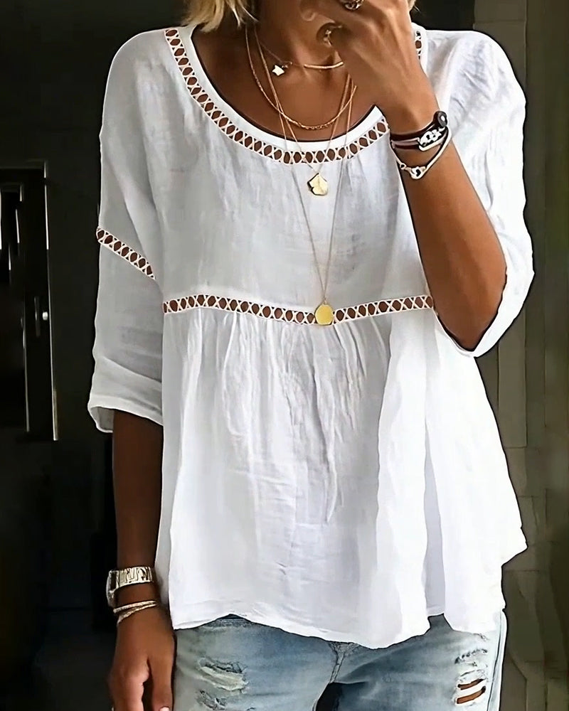 Hollow-Out Loose Short-Sleeved Blouse