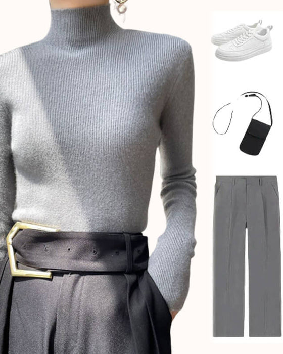 Half-High Neck Knitted Sweater