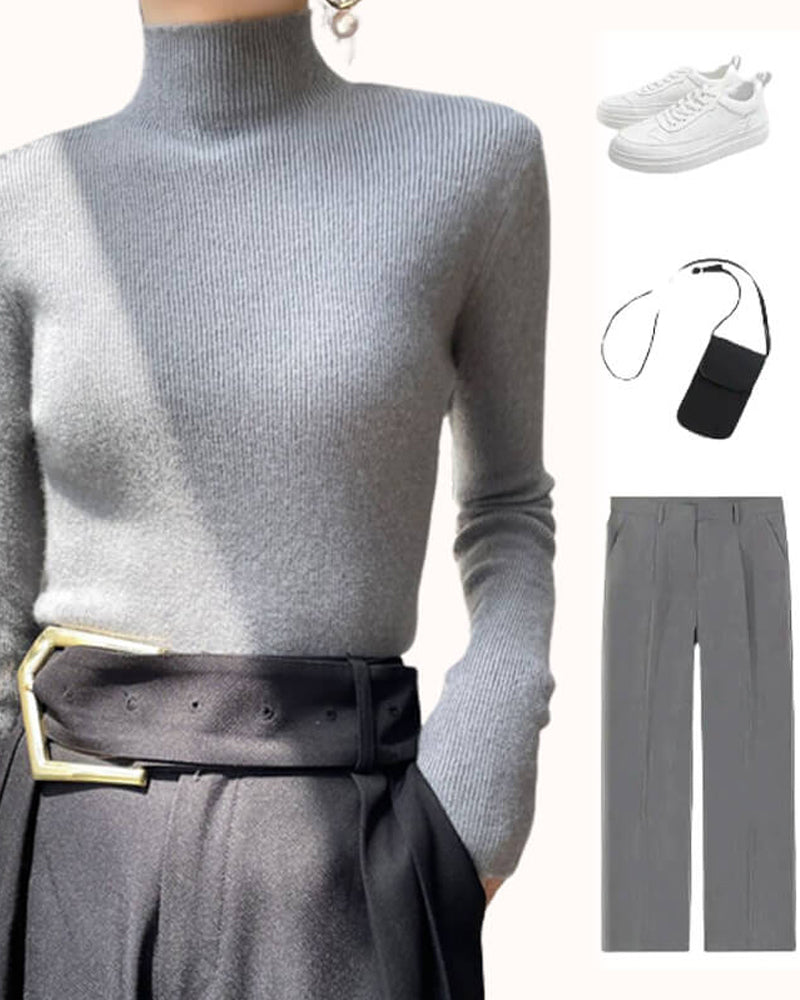 Half-High Neck Knitted Sweater