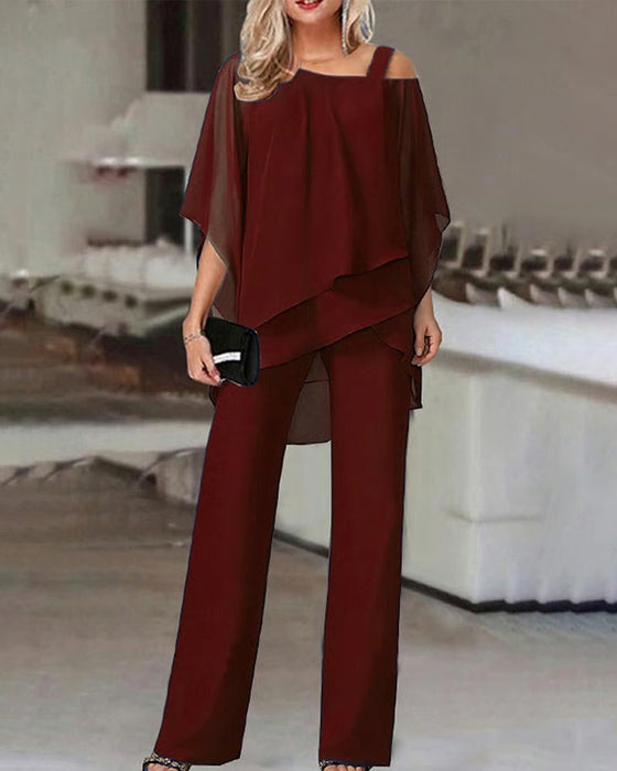 Off-Shoulder Batwing Sleeve Two-Piece Set