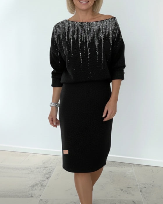 Stylish Round Neck Printed Long-Sleeved Dress