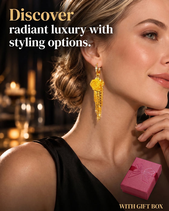 Gold Flower Tassel Earrings